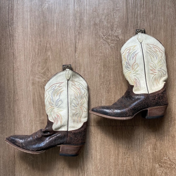 Justin Vintage Boots L6310 2-Tone Cowboy Western Boots SZ 7.5 B - Picture 5 of 16